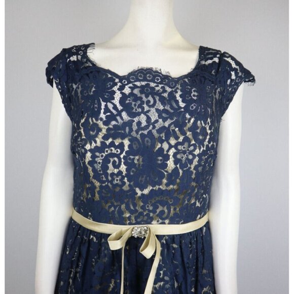 CHRISTINA WU - WOMEN'S NAVY BLUE LACE FIT & FLARE DRESS - SIZE 8 - Picture 5 of 8